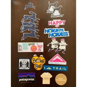 Large bundle of 22+ stickers from running & outdoorsy brands